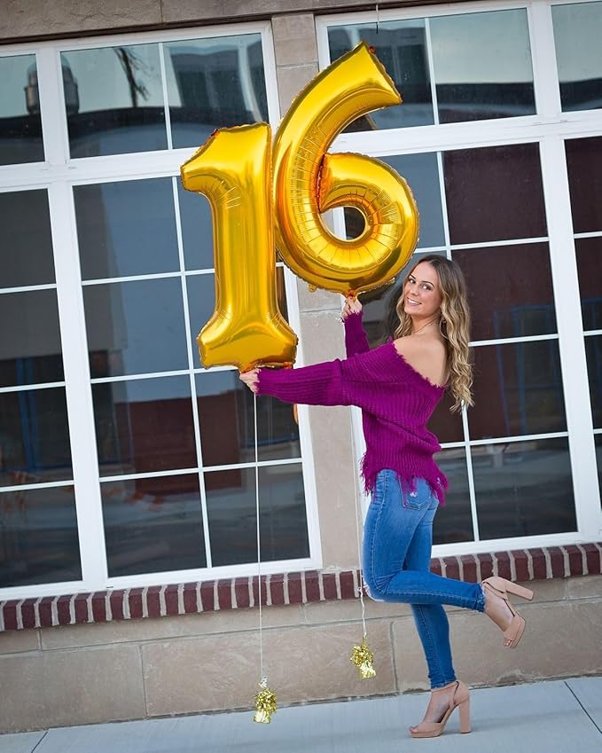 Number 17 Balloons 40 Inch, Gold 17th Birthday Decoration for 1 7 17 71 Men & Women, Foil Big Number Balloon for Wedding Store Anniversary Promotion Party Decorations