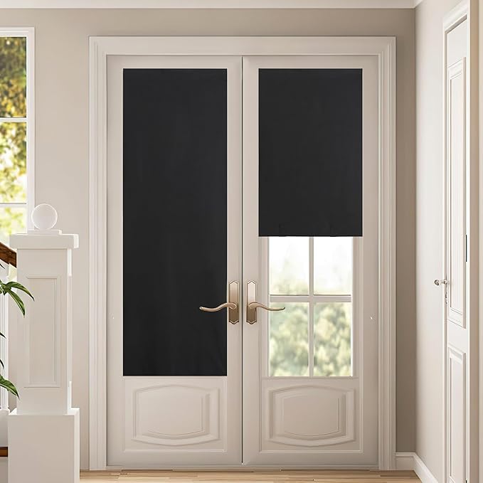NICETOWN Full Blackout Door Curtain for Cordless Roller Window Covering Shades Blinds, Light Control, French Front Door Curtains for Night Shift Workers Kitchen, 1 Panel, 26 x 72 inches Long, Black