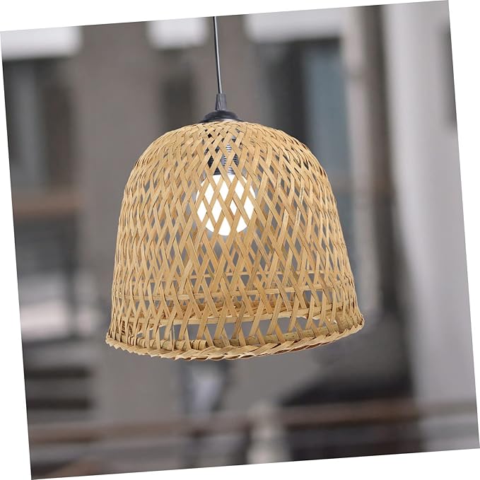 2pcs Bamboo Lampshade Rattan Light Fixture Boho Hanging Light Pink Tile Stickers Light Covers for Ceiling Lights Lampshades for Ceiling Lights Fan Bamboo Weaving Desk Lamp To Weave(Khakix2pcs,24.5x24.