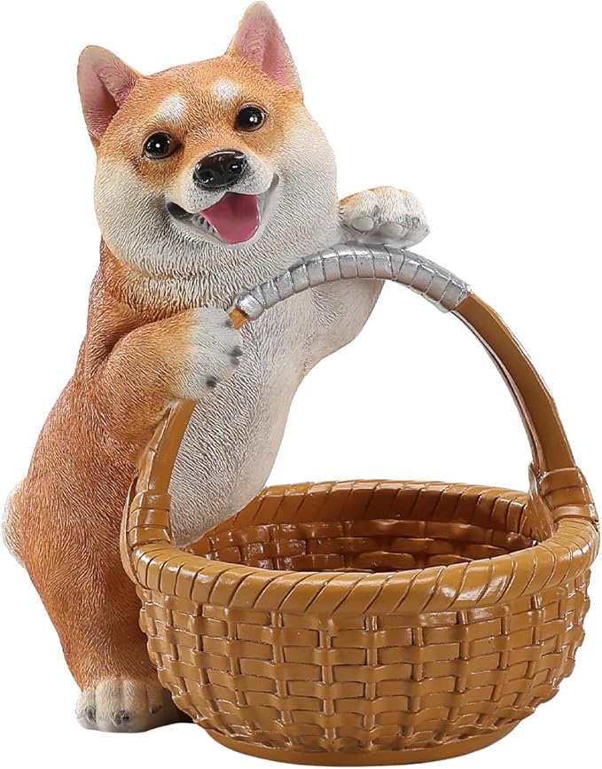 Resin Shiba Inu Storage Basket, Decorative Catchall Tray for Keys & Candy, Desk Organizer Bowl for Home Office, Room Decor Accessories