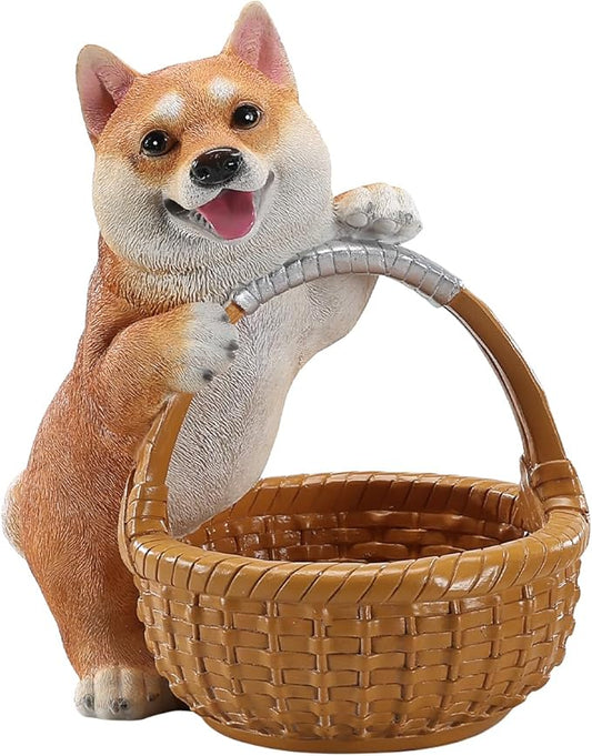 Resin Shiba Inu Storage Basket, Decorative Catchall Tray for Keys & Candy, Desk Organizer Bowl for Home Office, Room Decor Accessories