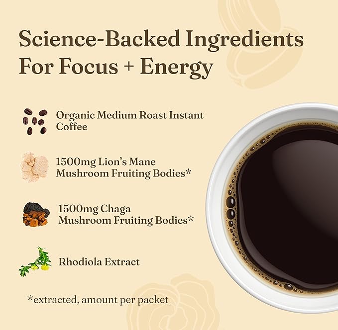 Four Sigmatic Mushroom Coffee Mix Pack of 4 - Lion's Mane and Chaga & Cordyceps and Chaga - 10 Packets Per Box