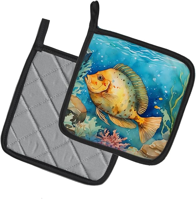 Caroline's Treasures Flounder Pair of Pot Holders Kitchen Heat Resistant Pot Holders Sets Oven Hot Pads for Cooking Baking BBQ, 7 1/2 x 7 1/2