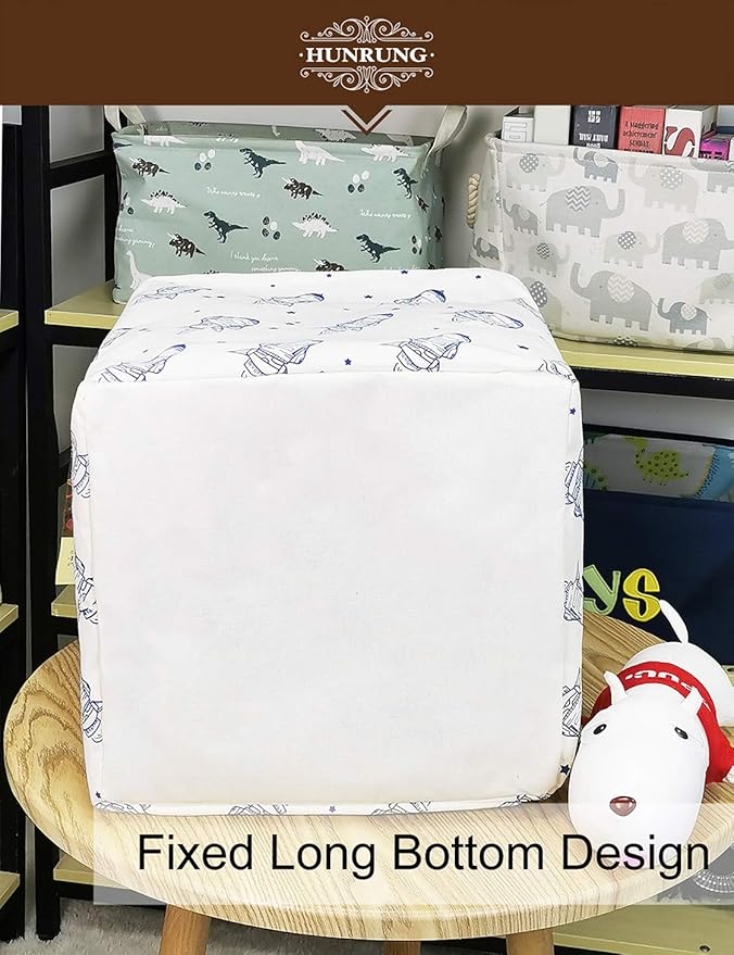 HUNRUNG Square Storage Bins Nursery Hamper Canvas Laundry Basket Foldable with Waterproof Nursery Boxes for Shelves/Gift Baskets/Toy Organizer/Office, Bedroom (Square-Space airship)