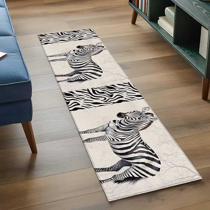 Runner Rug for Bedroom Hallway, Zebra Black Stripe Animal Portrait Kitchen Runner Rugs Area Rug 2x6ft, Vintage Tree Branch Washable Soft Floor Carpet for Entryway Stair