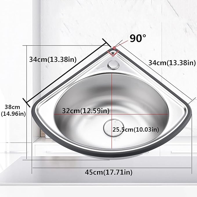 Commercial Restaurant Sink, Wall-Mounted Kitchen Stainless Steel Sink, with Drainer Unit and Tap, Triangle Bathroom Wash Basins, for Restaurant, Bar, Cafe, Salon & S,Hot and Cold Water Faucet