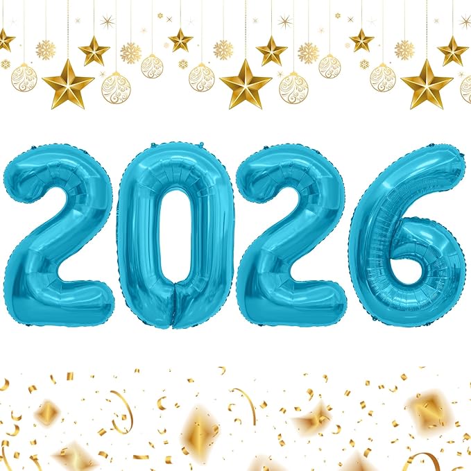 2026 Balloons, 2026 Number Balloons, 2026 Blue Balloon, Foil Happy New Year Balloon for New Year Eve Party Supplies 2026 Graduation Decorations Anniversary Birthday Home Office Decorations, 16 Inch