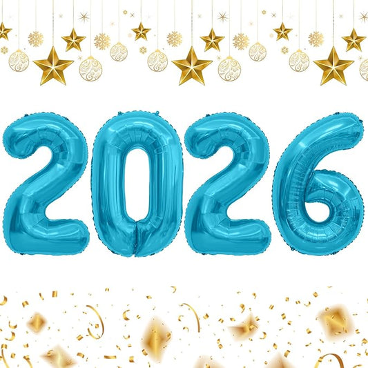 2026 Balloons, 2026 Number Balloons, 2026 Blue Balloon, Foil Happy New Year Balloon for New Year Eve Party Supplies 2026 Graduation Decorations Anniversary Birthday Home Office Decorations, 16 Inch