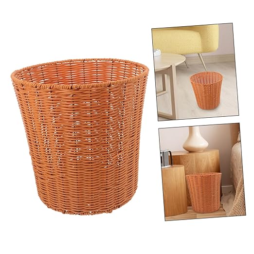 Woven Multi-Function Storage Basket Lightweight Imitation Rattan Trash Bin for Bedroom Kitchen Organizing Versatile Decorative Wastebasket for Various Uses