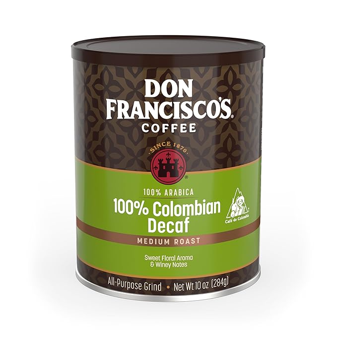 Don Francisco's Premium Decaf Colombia Supremo Ground Coffee: Rich, Aromatic 100% Arabica Beans - Family Crafted Flavored Coffee for a Delightful Morning Brew (10 oz Can)