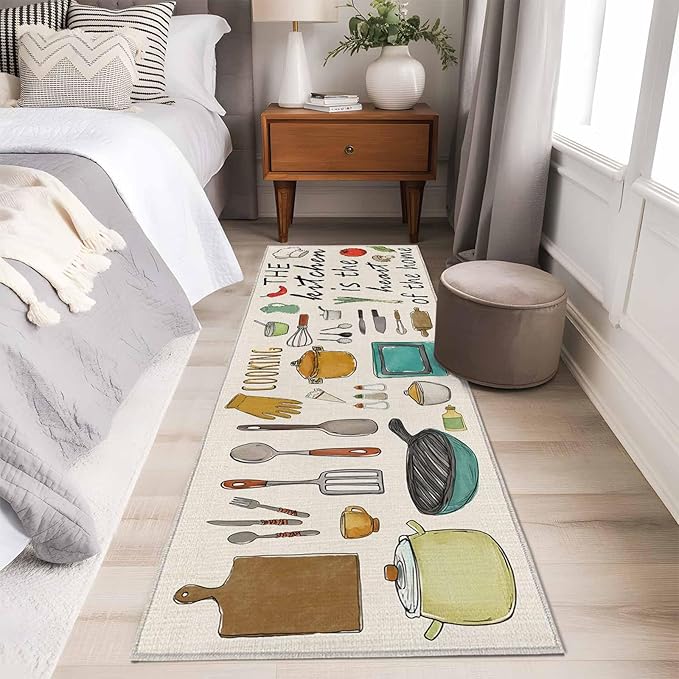 Cooking Kitchenware Kitchen Tool Pattern Rectangle Rugs 2x6ft for Living Room Washable Circle Rug Non-Slip Carpet Soft Mat for Bedroom Dining Room Bathroom Home Holiday Decorations Indoor