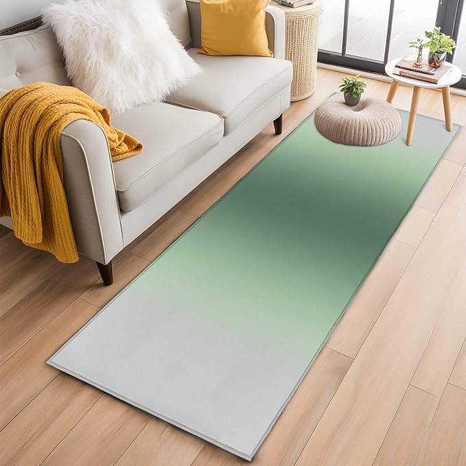 Runner Rug for Bedroom Hallway, Rat Tail Green Gray Gradual Kitchen Runner Rugs Area Rug 2x6ft, Abstract Art Washable Soft Floor Carpet for Entryway Stair