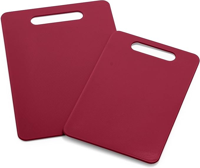 GreenLife Cutting Board Set 8x12" & 10x14", Extra Durable, Meal Prep, Non-Slip, Grip Handles, Crack Resistant, Dishwasher Safe, Reversible, Versatile Kitchen Essentials, Red
