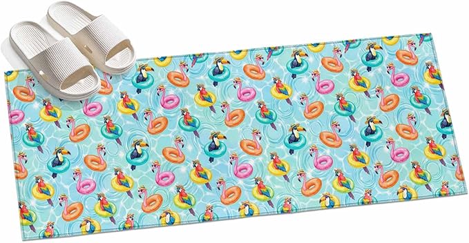 Runner Rug for Bedroom Hallway, Summer Pool Float Swim Rings Kitchen Runner Rugs Area Rug 2x6ft, Tropical Flamingo Birds Washable Soft Floor Carpet for Entryway Stair