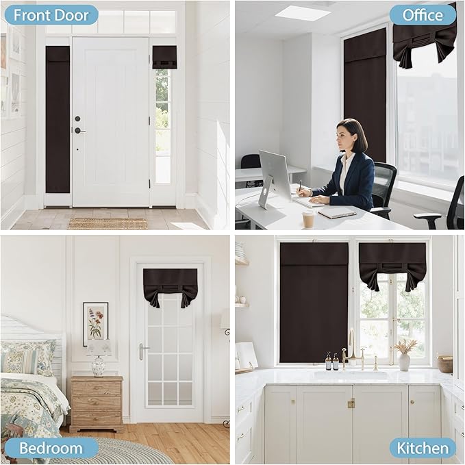 RYB HOME Blackout Door Curtain - Privacy Thermal Insulated Patio/Front/Tricia/French Door Window Curtains Sidelight Curtain Tie up Shade, W30 x L69 inch, 1 Panel, Brown