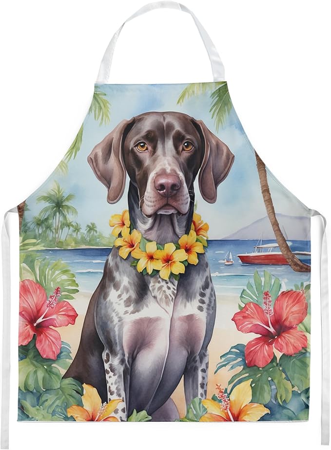 Caroline's Treasures German Shorthaired Pointer Luau Apron Cooking Kitchen Server Baking Crafts Gardening for Adult Women Men, Unisex, Large, Multicolor