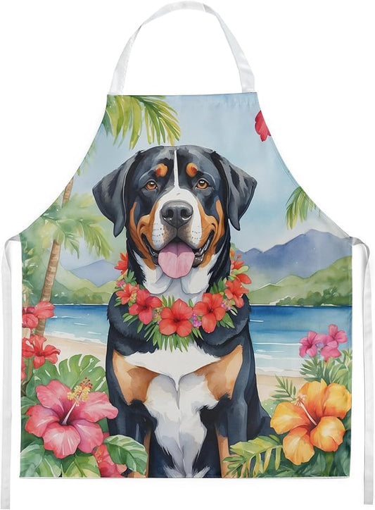 Caroline's Treasures Greater Swiss Mountain Dog Luau Apron Cooking Kitchen Server Baking Crafts Gardening for Adult Women Men, Unisex, Large, Multicolor