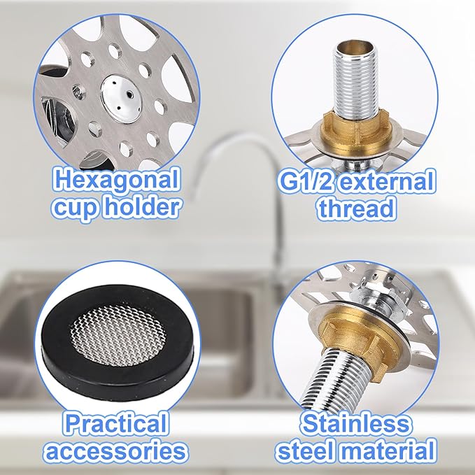 Glass Rinser Head, Stainless Steel Bar Glass Rinser Faucet Automatic Cup Washer Cleaner Accessory for Bar Restaurant Kitchen Coffee Shop