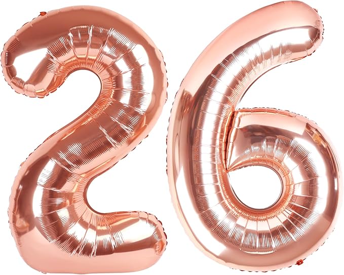 Numbers 26 Balloon, Rose Gold Birthday Party Supplies for 26th, 40 Inch Digital Ballons for Women Men, Party Decorations for Engagement, Bridal Shower, Wedding, 2026 New Years Eve Party