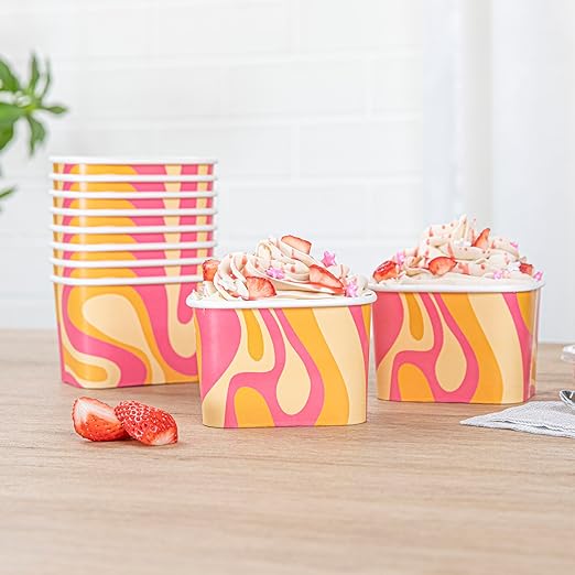 Restaurantware Paper Cups 50 Count 12 Ounce Square Disposable Ice Cream Containers, Leak-Resistant Paper Dessert To Go Cups, Hot And Cold Food, Durable Tropical Twist Design