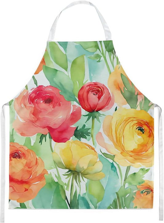 Caroline's Treasures Ranunculus in Watercolor Apron Cooking Kitchen Server Baking Crafts Gardening for Adult Women Men, Unisex, Large, Multicolor