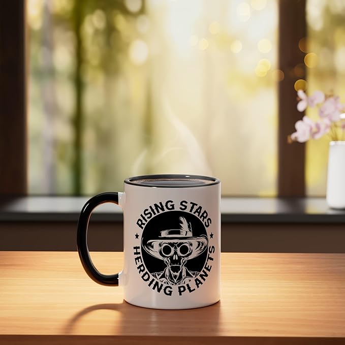 Alien Lover Flying Saucer UFO Extraterrestrial Cowboy Ceramic Mug, Black/White