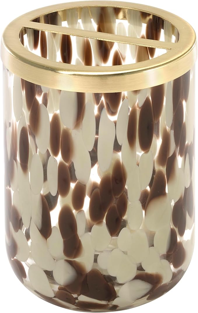 Nicole Miller – Bathroom Accessory Set, Heavyweight Glass with Abstract Animal Print Design, Decorative Lotion Pump, Soap Dish, Toothbrush Holder & Tumbler (Safari)