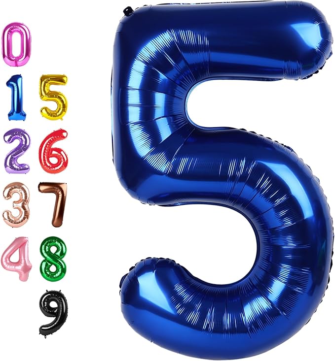 Balloons Number 5, Navy Blue Balloon Numbers for Girls Boys Happy Birthday Decorations, 40 Inch Balloon for 5, 15, 25, 2025 Graduation Wedding Anniversaries Party