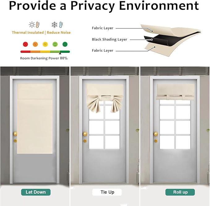 WdFour French Door Curtain - Blackout Thermal Insulated Door & Window Cover for Front/Side Doors - Noise Reducing & Energy Saving - Oatmeal, 30x40 Inches, 1 Panel