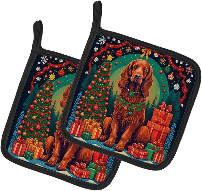 Caroline's Treasures Irish Setter Christmas Pair of Pot Holders Kitchen Heat Resistant Pot Holders Sets Oven Hot Pads for Cooking Baking BBQ, 7 1/2 x 7 1/2