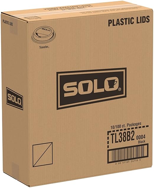 Solo TL38B2-0004 Black Traveler Plastic Lid - For Solo Paper Hot Cups 1000 Count (Pack of 1)
