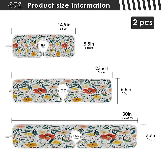 Kitchen Faucet Absorbent Mat,Summer Blooming Flower Water Splash Guard for Sink, Faucet Drip Catcher Thicken Sponge Microfiber Faucet Water Catcher Mat Sink Absorbent Mat for Kitchen 14x5in 2 Pack