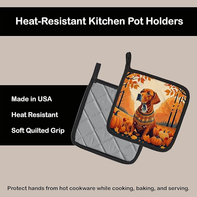 Caroline's Treasures DAC1077PTHD Vizsla Fall Pair of Pot Holders Kitchen Heat Resistant Pot Holders Sets Oven Hot Pads for Cooking Baking BBQ, 7 1/2 x 7 1/2