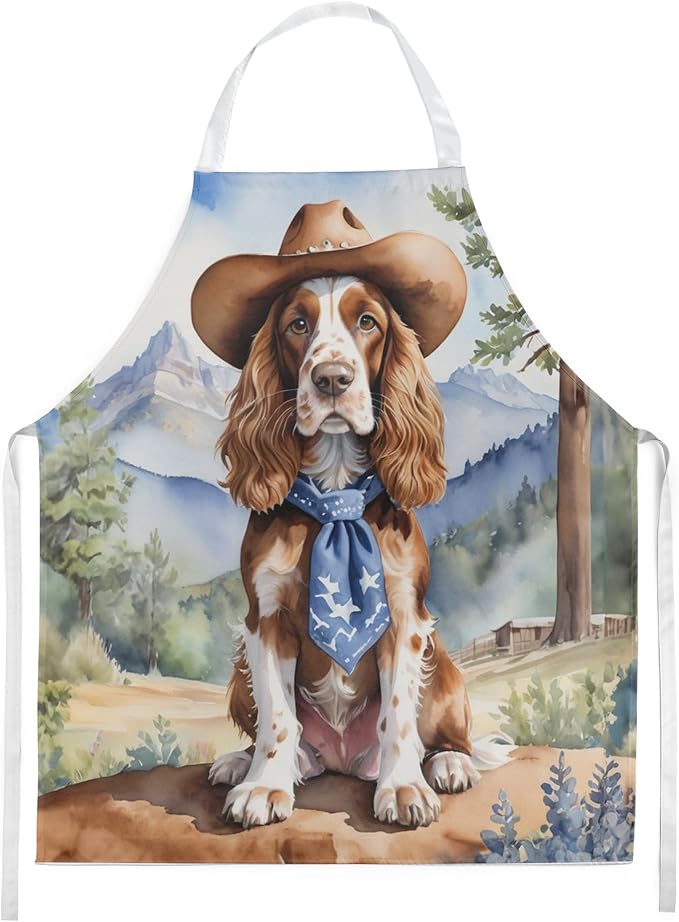 Caroline's Treasures English Cocker Spaniel Cowboy Welcome Apron Cooking Kitchen Server Baking Crafts Gardening for Adult Women Men, Unisex, Large, Multicolor