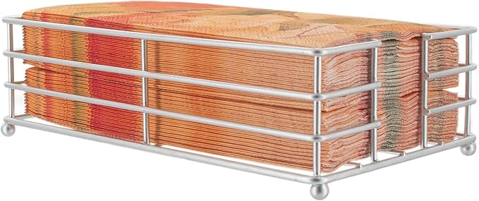 Boston International Paper Napkin Holder Caddy Dispenser for Kitchen Dining Buffet & Bar Countertops, 9" x 5.25" (Fits Guest Towel Size), Silver Metro