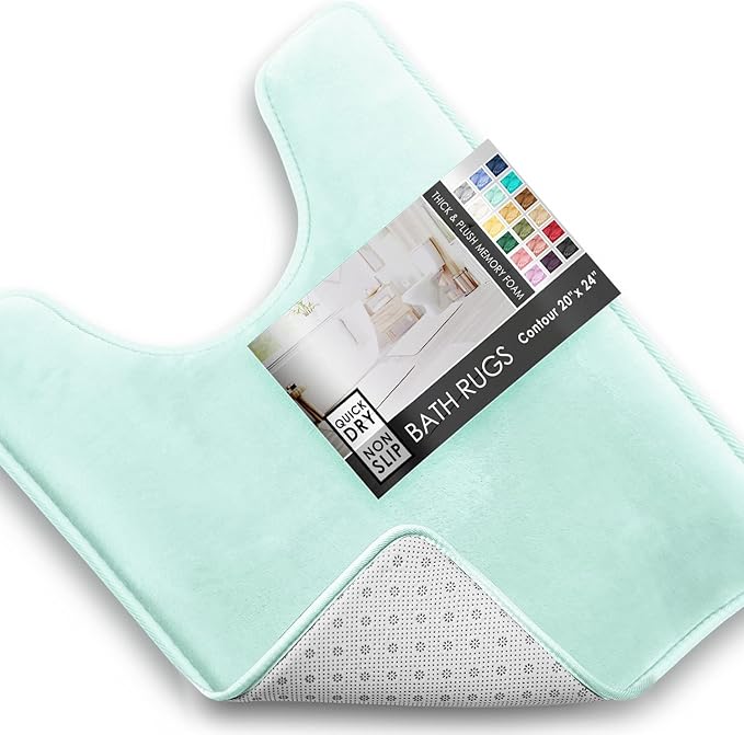 Clara Clark Bathroom Rugs, Velvet Memory Foam Bath Mat, Non-Slip, Machine Washable Bath Rugs - Dries Quickly, Ultra Soft Plush Bath Mats for Bathroom, 20 x 24, Light Blue