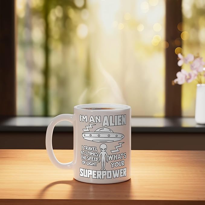 I'm An Alien Silhouette First Contact Space Apparel Ceramic Mug, White