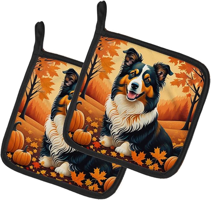 Caroline's Treasures DAC1039PTHD Collie Fall Pair of Pot Holders Kitchen Heat Resistant Pot Holders Sets Oven Hot Pads for Cooking Baking BBQ, 7 1/2 x 7 1/2