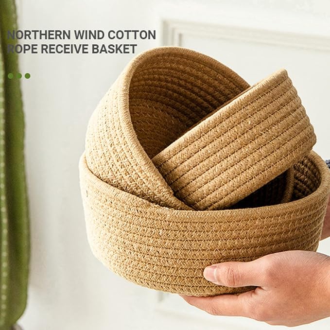 BFYDOAA Cotton Rope Cube Shelf Storage Baskets for Organizing,Decorative Basket for Closet Storage, Baskets for Baby Kid Toys, Soft Cotton Basket Bins for Bathroom Bedroom Organizing