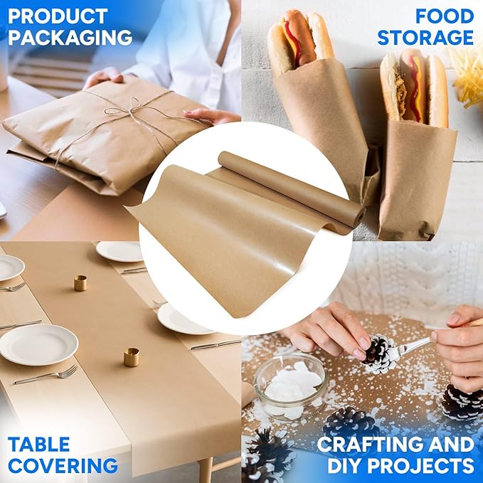 24" x 1200" (100') Made in USA Brown Freezer Paper Roll – Moisture-Resistant Wrap, Prevents Freezer Burn, Keeps Meat Fresh for up to 1 year – Plastic Coated Paper for Meat, Fish, and Poultry