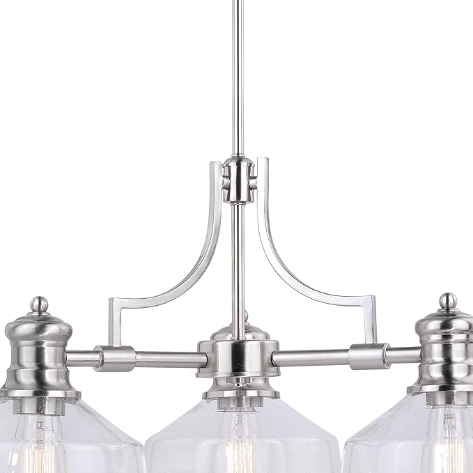 VAXCEL Beloit 3 Light Satin Nickel Farmhouse Chandelier Clear Glass
