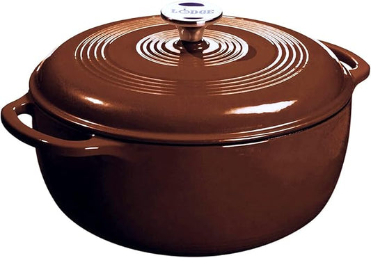 Lodge Essential Enamel Cast Iron Dutch Oven - Perfect for Bread Baking, Braising, Marinating & Slow Cooking - Features Moisture-Sealing Lid & Dual Handles - Kitchen Essentials - 6 Quarts - Burnt Sienna