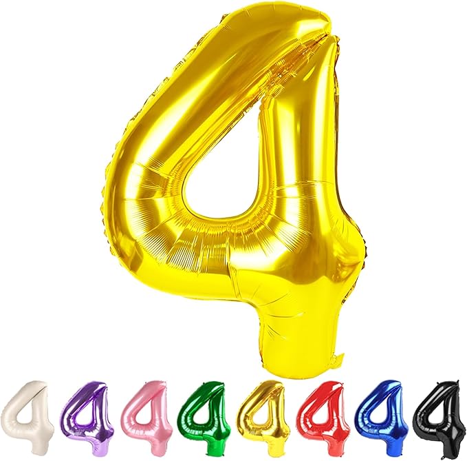 Numbers 4 Balloons Gold Party Decorations for Women Men, 40 In Big Four Balloons for Engagement, Wedding, Celebration Party, Graduations, Photo Shoot