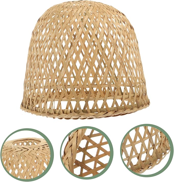 2pcs Bamboo Lampshade Rattan Light Fixture Boho Hanging Light Pink Tile Stickers Light Covers for Ceiling Lights Lampshades for Ceiling Lights Fan Bamboo Weaving Desk Lamp To Weave(Khakix2pcs,24.5x24.