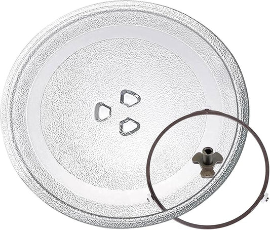 Universals Microwave Turntable Glass Plate With 3 Fixtures, 0.5cm Thicke, 360° Microwave Glass Turntable Plate, Microwave Glass Tray Scratch-Resistants, High Temperature Resistants