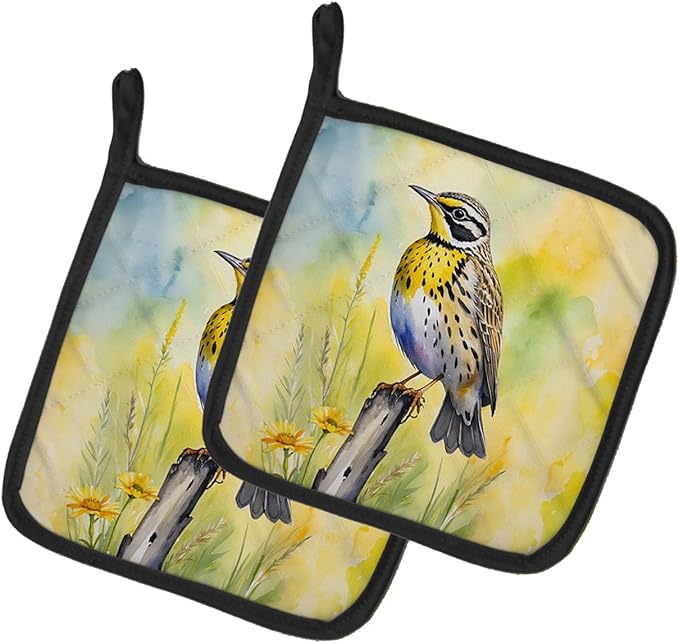 Caroline's Treasures Montana Western Meadowlark Pair of Pot Holders Kitchen Heat Resistant Pot Holders Sets Oven Hot Pads for Cooking Baking BBQ, 7 1/2 x 7 1/2