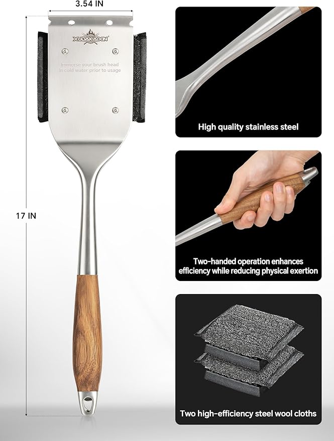 XUDAKAIXIN Bristle-Free Steam Grill Brush,No Bristle Shedding,with 2 Replacement Head. Ultra Safe & Efficient Cleaner for Cast Iron and Stainless Steel Outdoor Grills