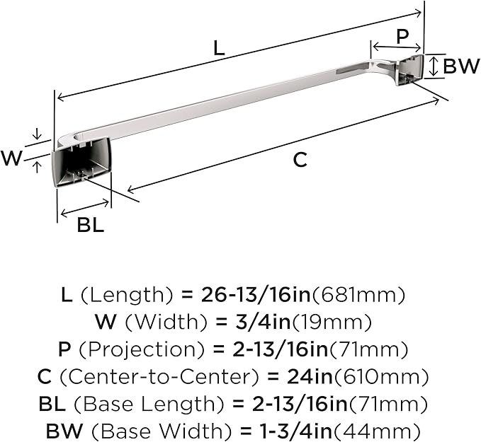 Amerock Highland Ridge Polished Nickel 24 inch (610mm) Towel Bar, BH36014PN