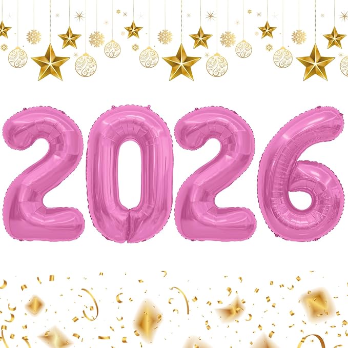 2026 Balloons, 2026 Number Balloons, 2026 Pink Balloon, Foil Happy New Year Balloon for New Year Eve Party Supplies 2026 Graduation Decorations Anniversary Birthday Home Office Decorations, 16 Inch