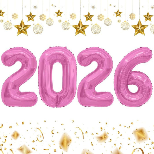 2026 Balloons, 2026 Number Balloons, 2026 Pink Balloon, Foil Happy New Year Balloon for New Year Eve Party Supplies 2026 Graduation Decorations Anniversary Birthday Home Office Decorations, 16 Inch